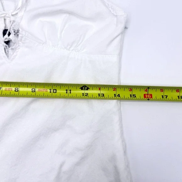 Forever 21 White Cotton Lace Trim V Neck  Babydoll Dress Size Small Angel Bride - Picture 7 of 11